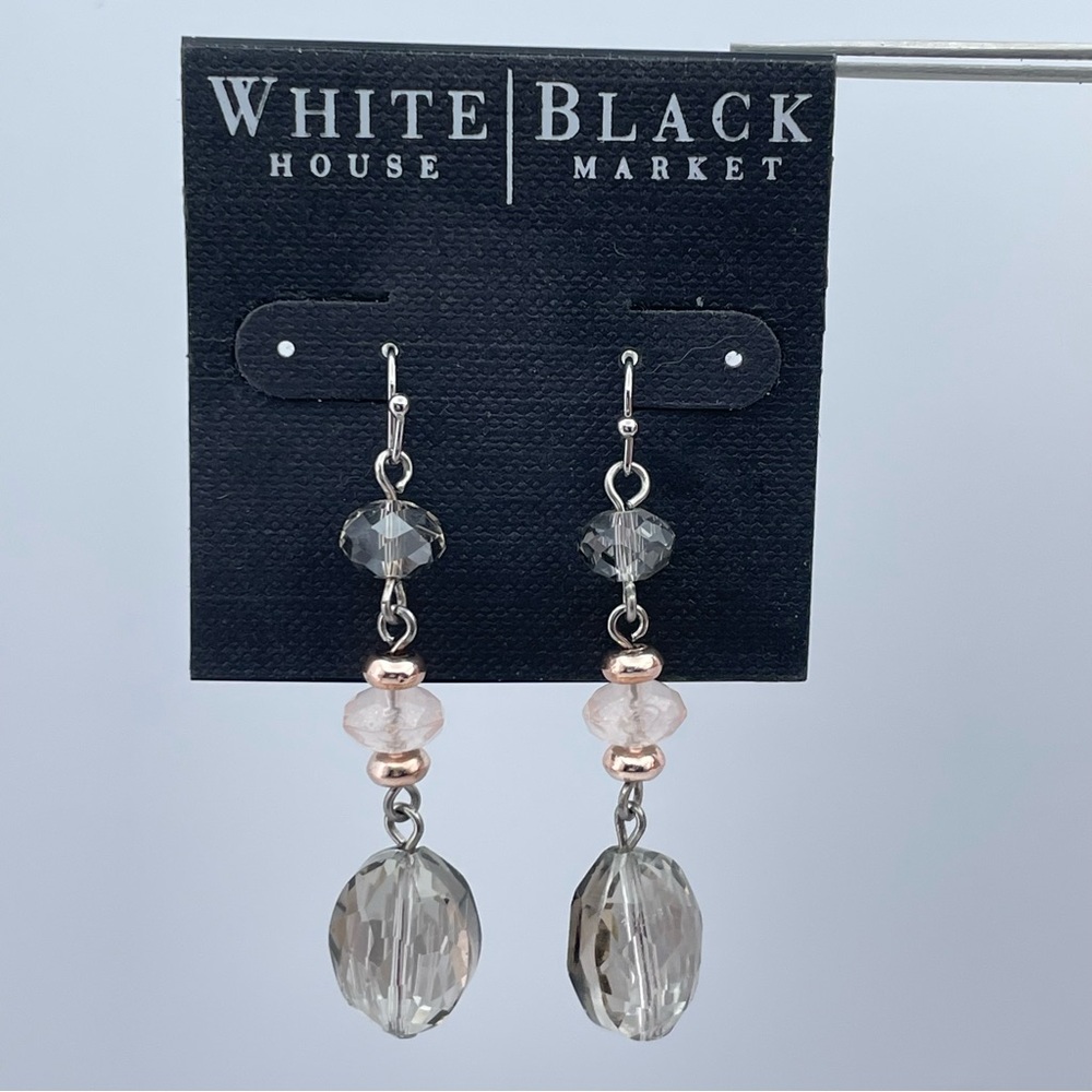White House Black Market Crystal Bead Drop Earrings Rose Gold Accents